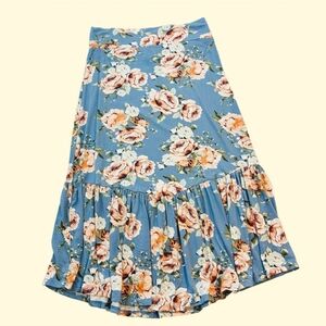 Agnes & Dora Blue Ruffled A-line Midi Skirt